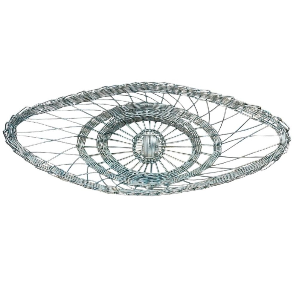 Vintage Woven Wire Breadbasket Metallic Blue Boat Shaped 14" Long MCM